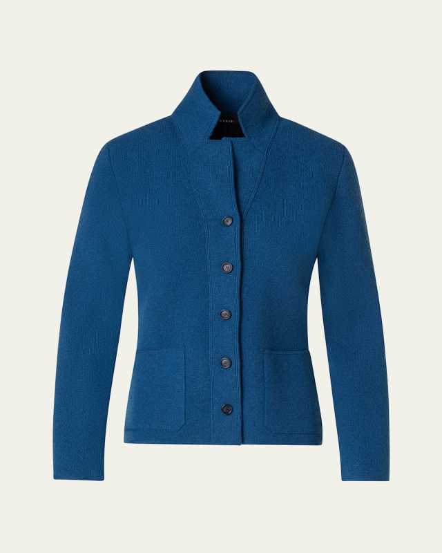 Cashmere Pique Knit Button-Front Cardigan